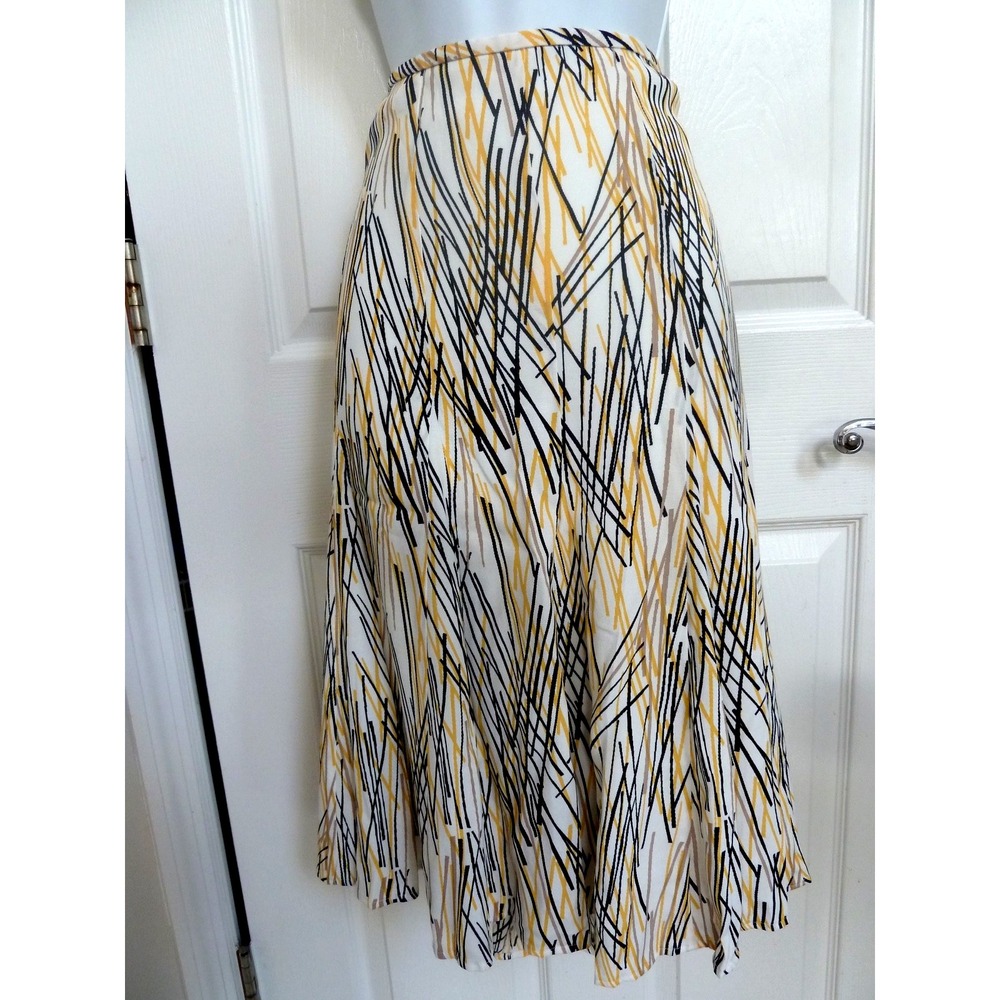 *KASPER Sz 14 Large Flared Midi Skirt Lined Side Zip Abstract Career Office*